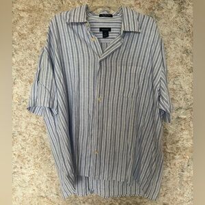 Gant Blue White Striped Linen Polo Shirt